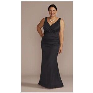 GALINA SIGNATURE  Women’s Stretch Satin Ruched Mermaid Dress Black Size 2 EUC